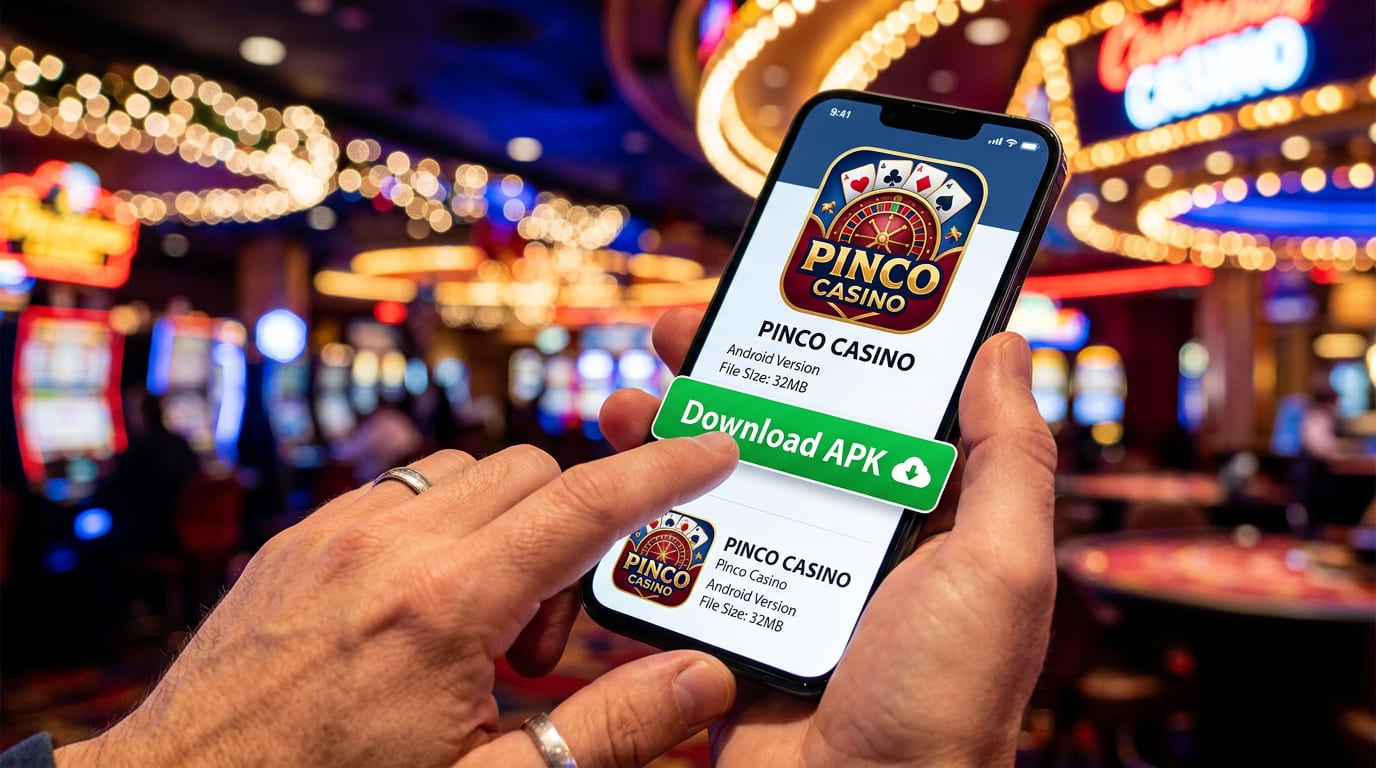 Telefonda Pinco Casino APK indirme ekranına dokunan kullanıcı